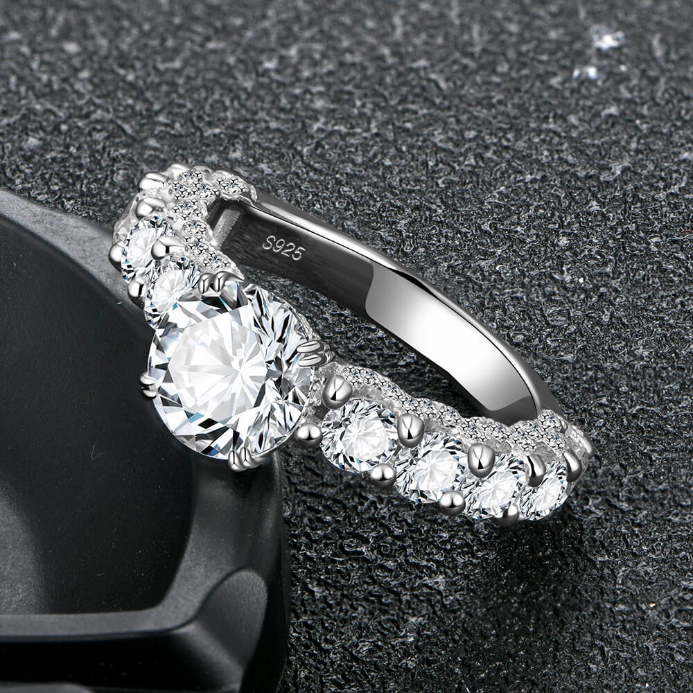 Eleven Stone Round Cut Moissanite Half Eternity Engagement Ring