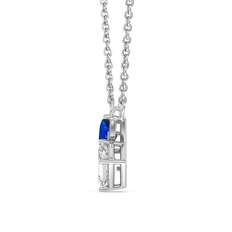 Emerald-Cut Moissanite And Pear Sapphire Necklace In Sterling Silver