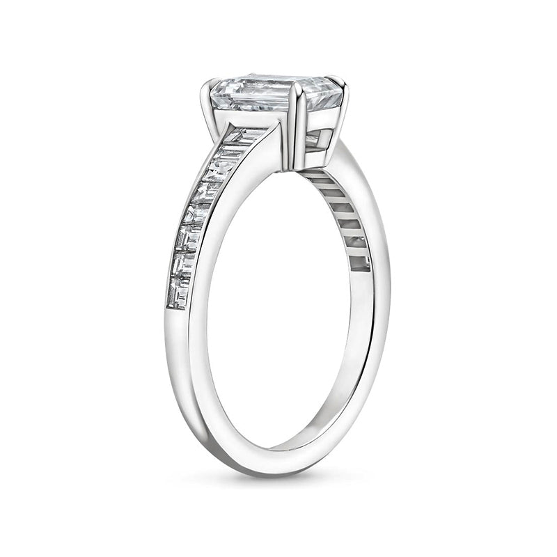 Emerald-Cut Moissanite Channel Set Baguettes Engagement Ring