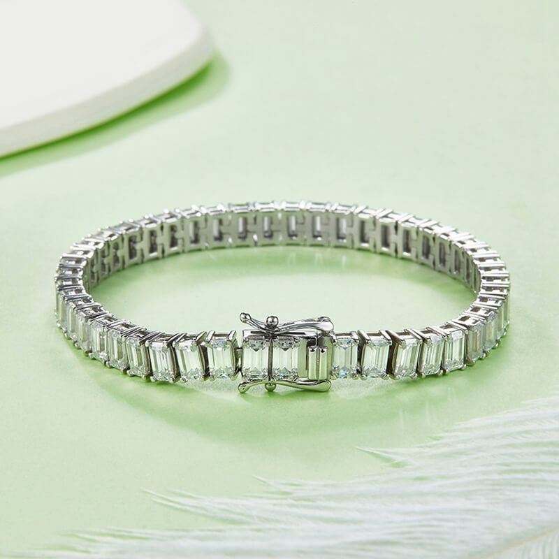 Emerald Cut Moissanite Tennis Sterling Silver Bracelet