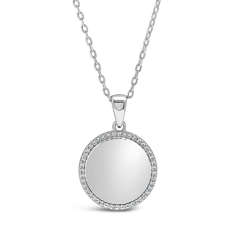 Engravable Personalized Halo Disc Moissanite Pendant Necklace