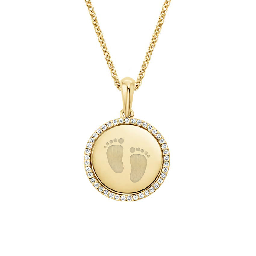 Engravable Personalized Halo Disc Moissanite Pendant Necklace