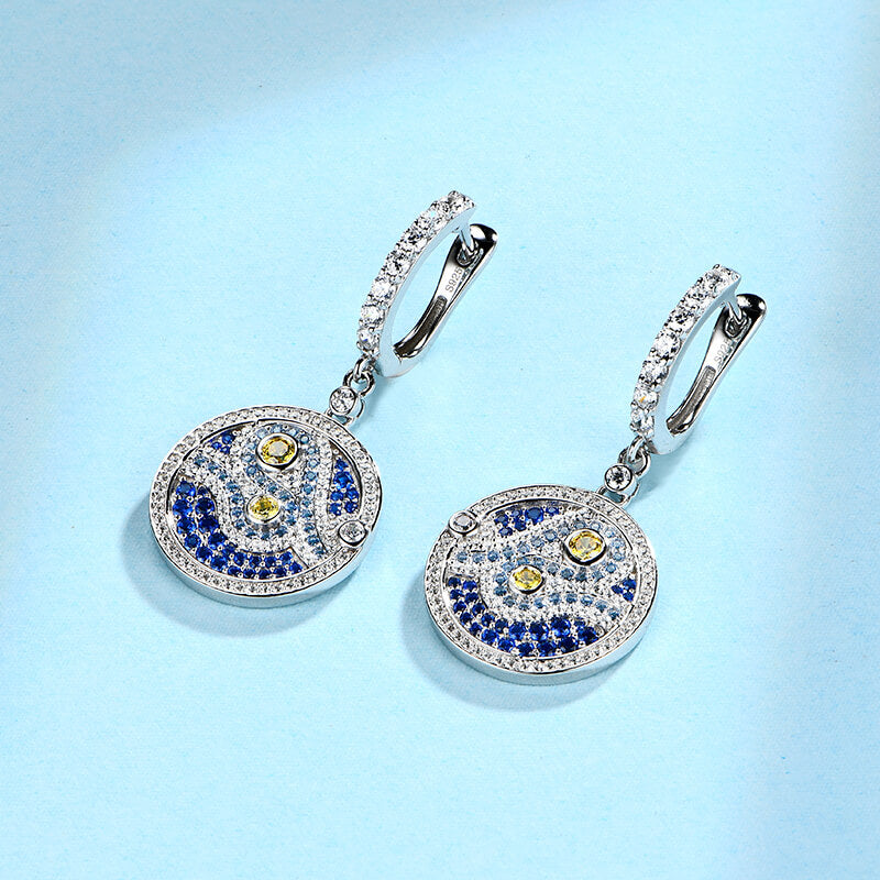 Famous Paintings "The Starry Night" Inspired Moissanite Drop Earrings