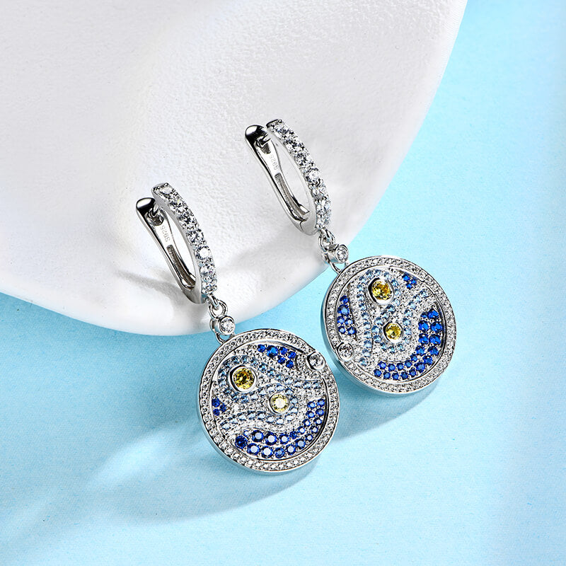 Famous Paintings "The Starry Night" Inspired Moissanite Drop Earrings