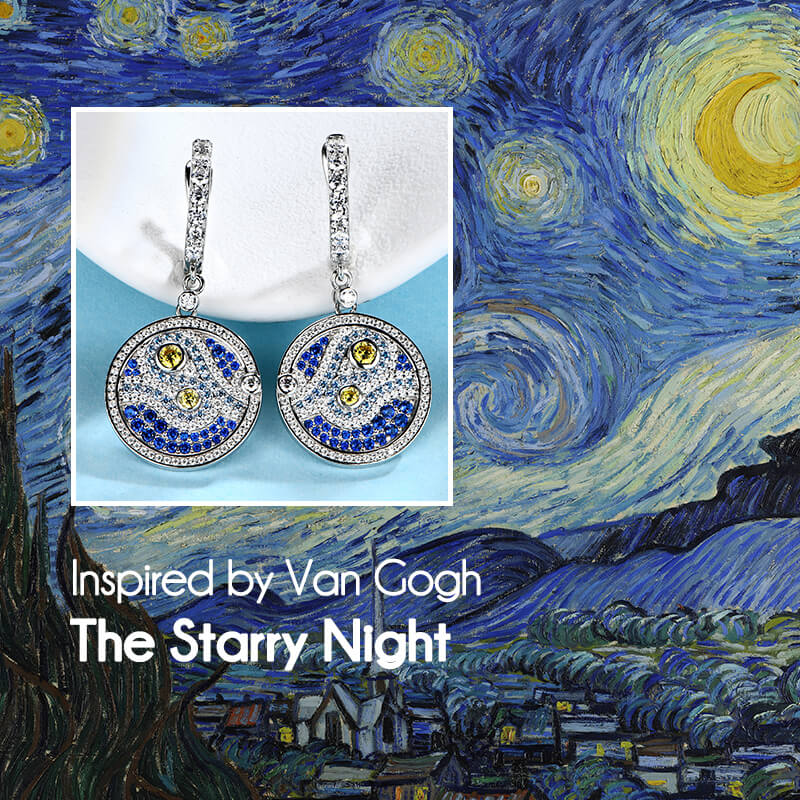 Famous Paintings "The Starry Night" Inspired Moissanite Drop Earrings