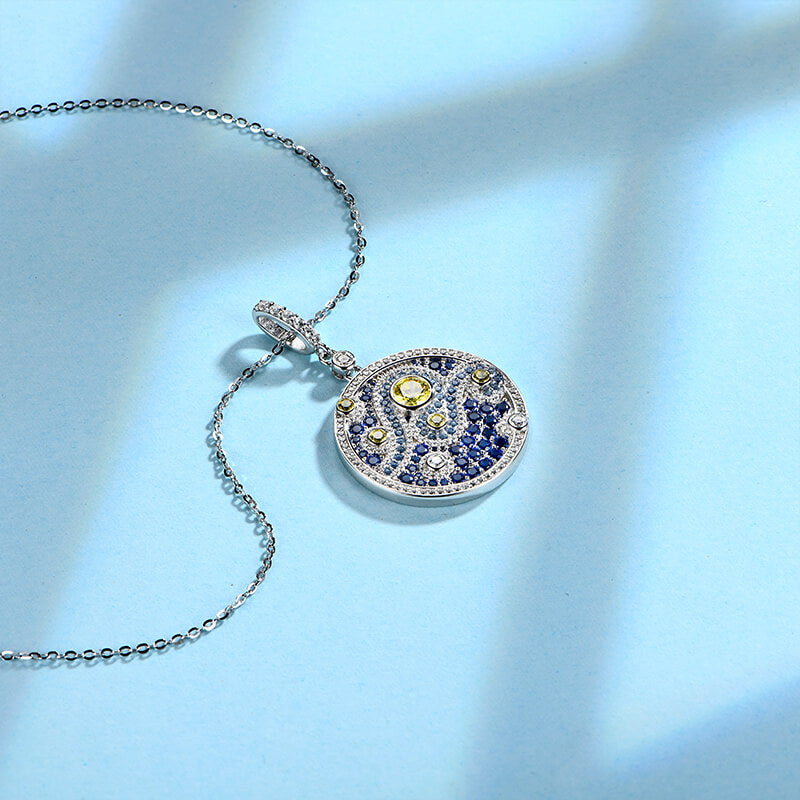 Famous Paintings "The Starry Night" Inspired Moissanite Drop Necklace