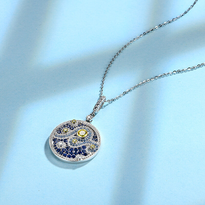 Famous Paintings "The Starry Night" Inspired Moissanite Drop Necklace