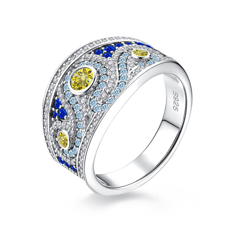 Famous Paintings "The Starry Night" Inspired Moissanite Engagement Ring