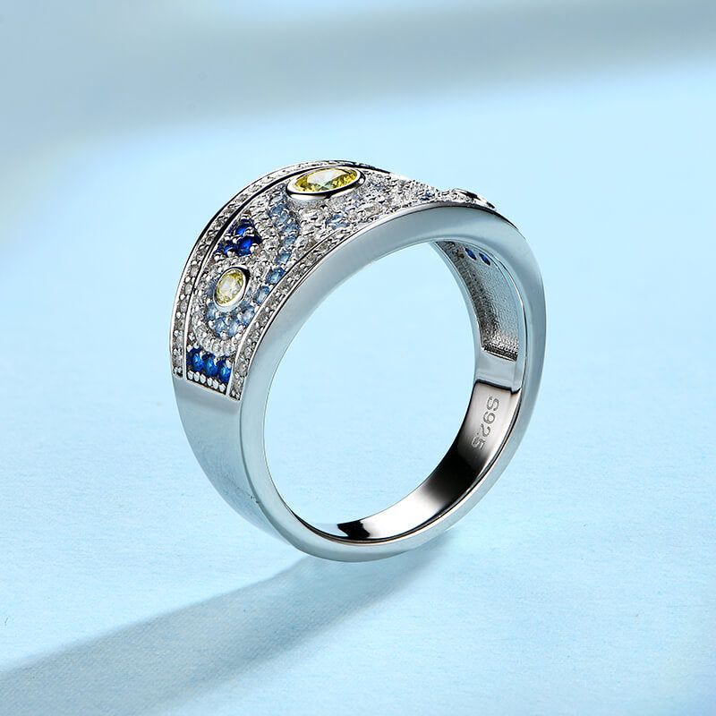 Famous Paintings "The Starry Night" Inspired Moissanite Engagement Ring