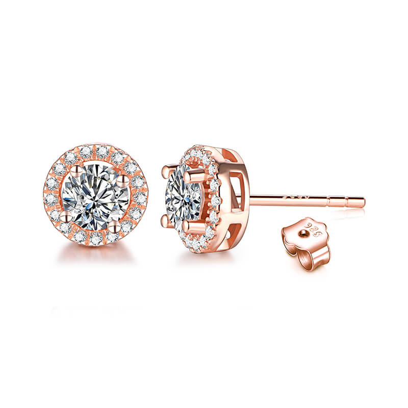 Fashion Halo Round Moissanite Sterling Silver Stud Earrings