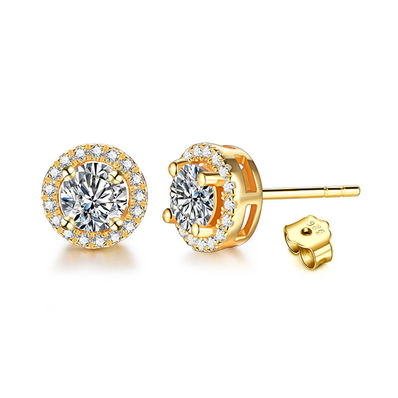 Fashion Halo Round Moissanite Sterling Silver Stud Earrings