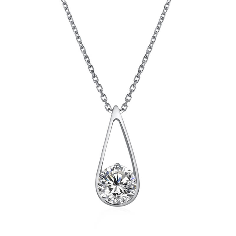 Fashion Solitaire Round Moissanite Sterling Silver Necklace