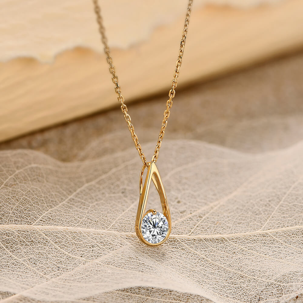 Fashion Solitaire Round Moissanite Sterling Silver Necklace