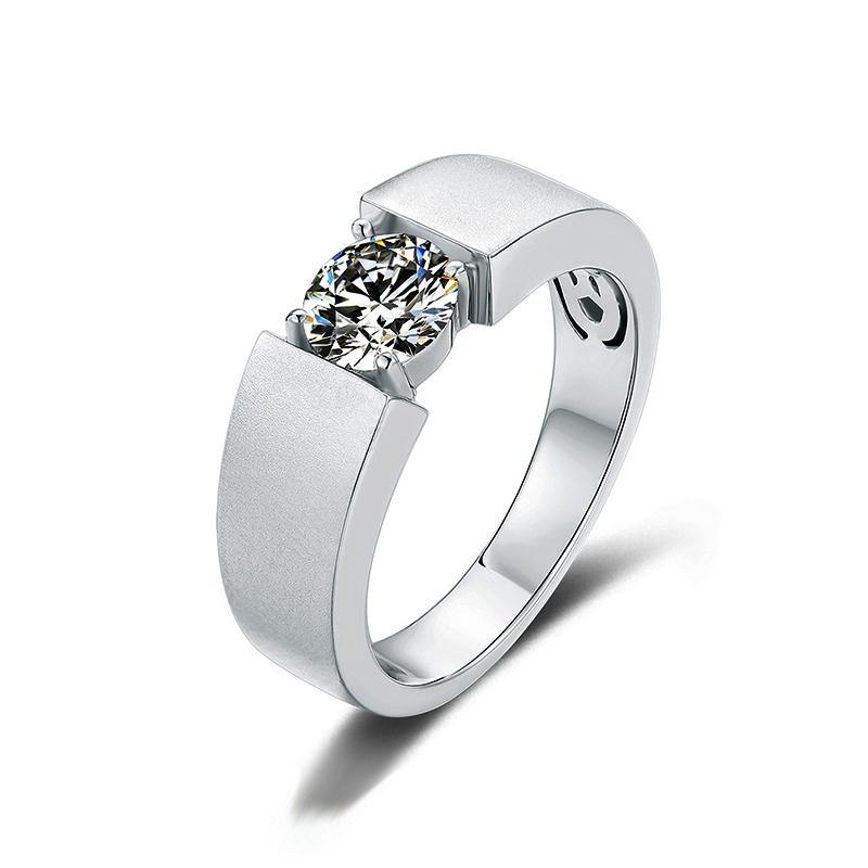 Fashion Solitaire Round Moissanite Sterling Silver Wedding Ring