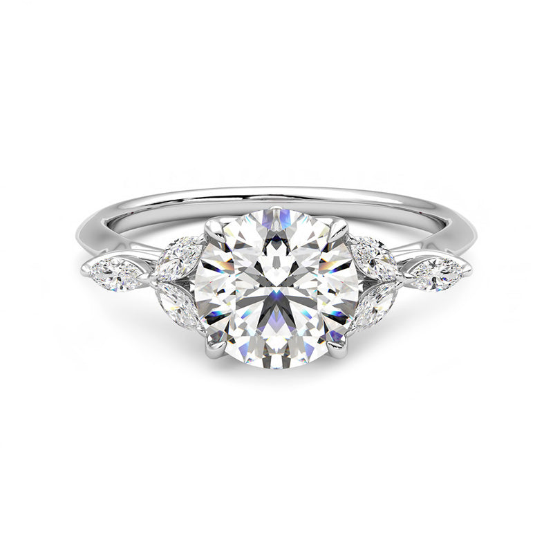 Floral Marquise Petals With Round Moissanite Engagement Ring