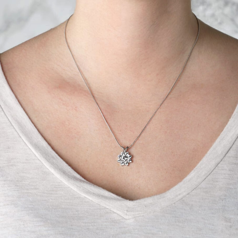 Flower Cluster Moissanite Pendant Necklace in Sterling Silver