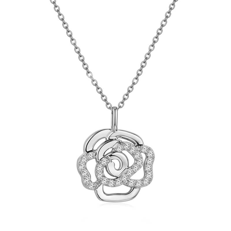 Flower Round Moissanite Pave Sterling Silver Necklace