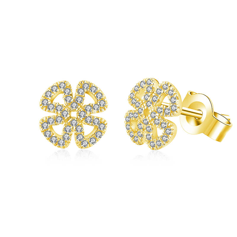 Four Leaf Clover Moissanite Pave Stud Earrings In Sterling Silver