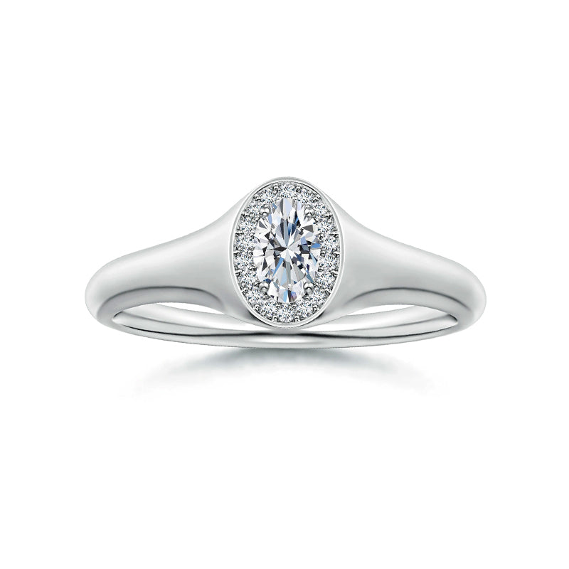 Halo Oval Moissanite Signet Engagement Ring