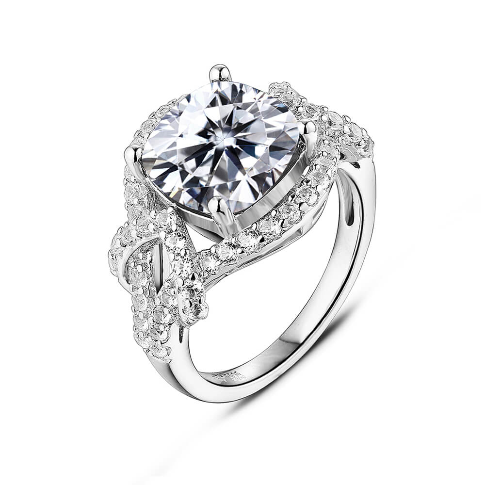 Halo Cushion Cut Moissanite Split Shank Engagement Ring