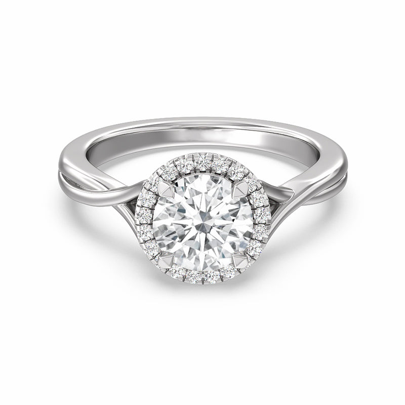 Halo Moissanite Criss Cross Shank Engagement Ring