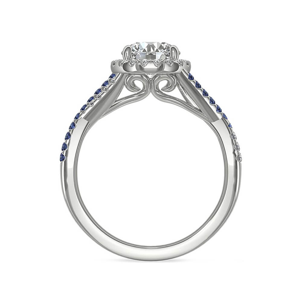 Halo Moissanite and Sapphire Twist Pave Engagement Ring