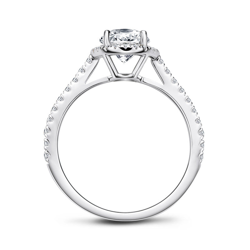 Halo Oval Cut Moissanite Pave Sterling Silver Engagement Ring