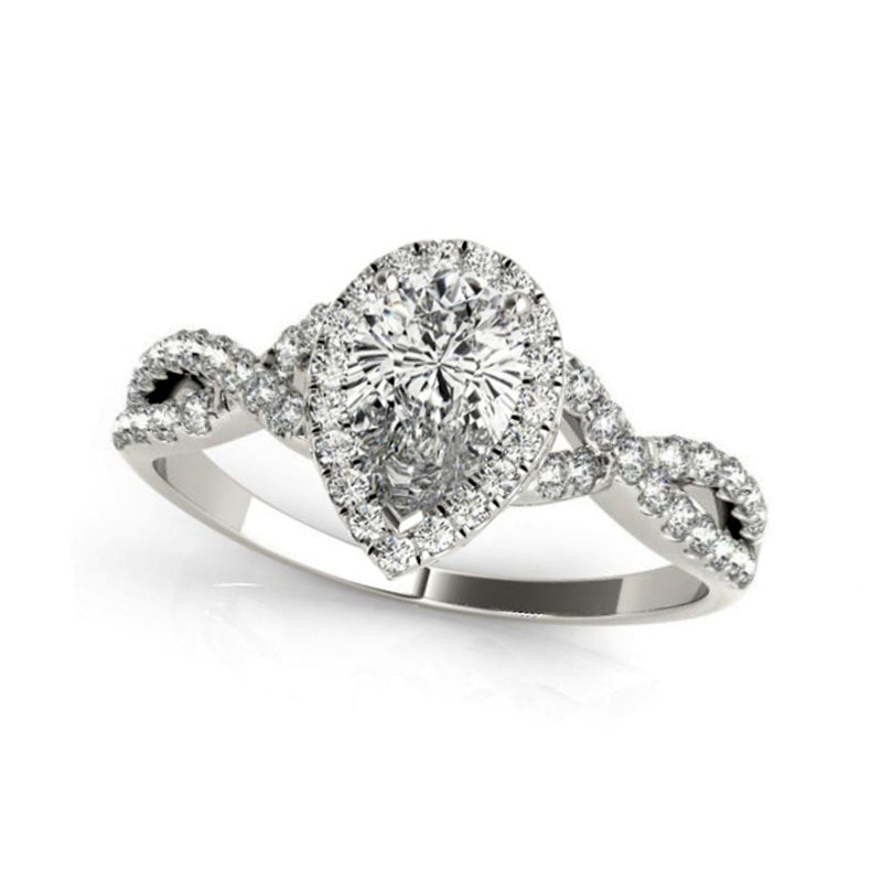 Halo Pear Moissanite Twisted Pave Engagement Ring