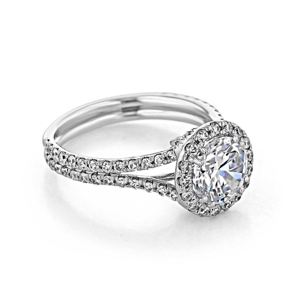 Halo Round Moissanite Double Shank Pave Engagement Ring