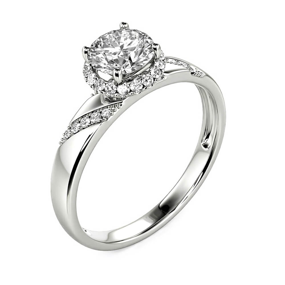 Halo Round Moissanite Pave Accents Engagement Ring