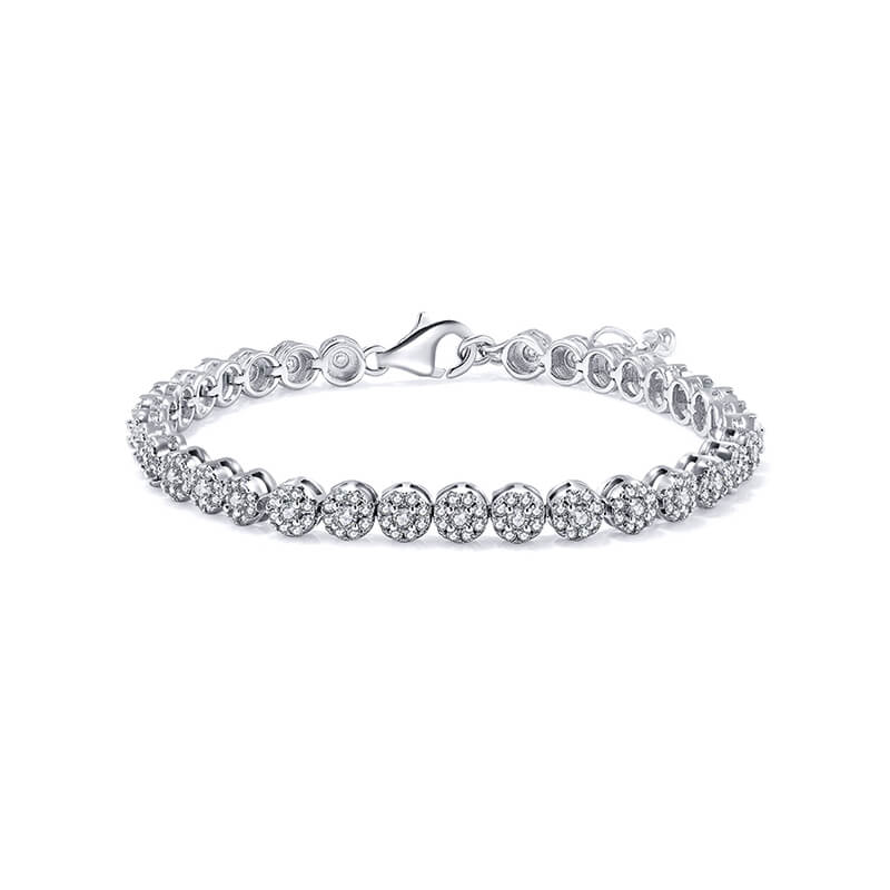 Halo Round Moissanite Tennis Sterling Silver Bracelet