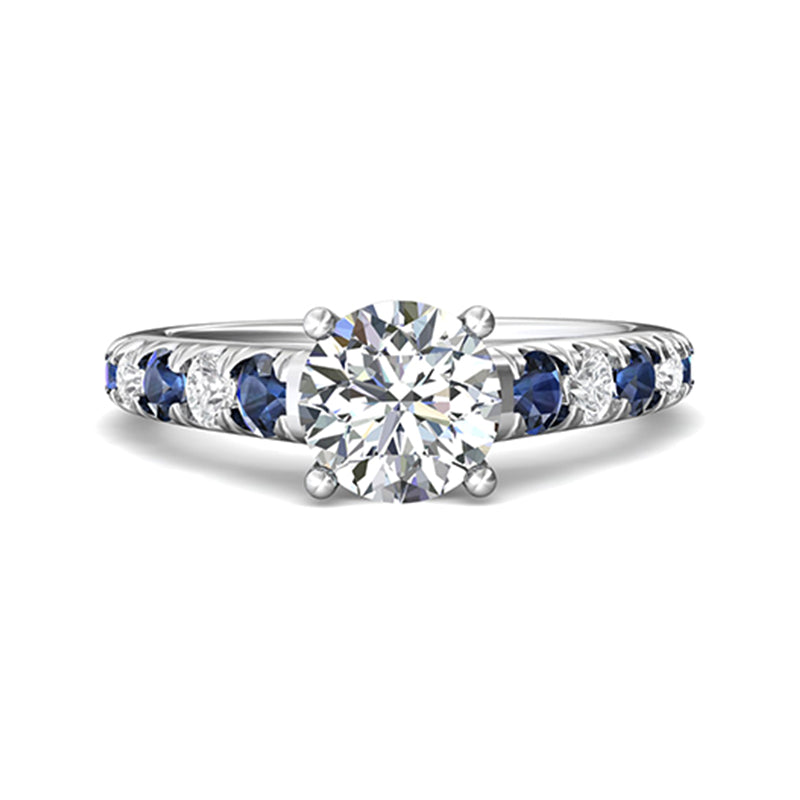 Round Moissanite With Sapphire Pave Engagement Ring