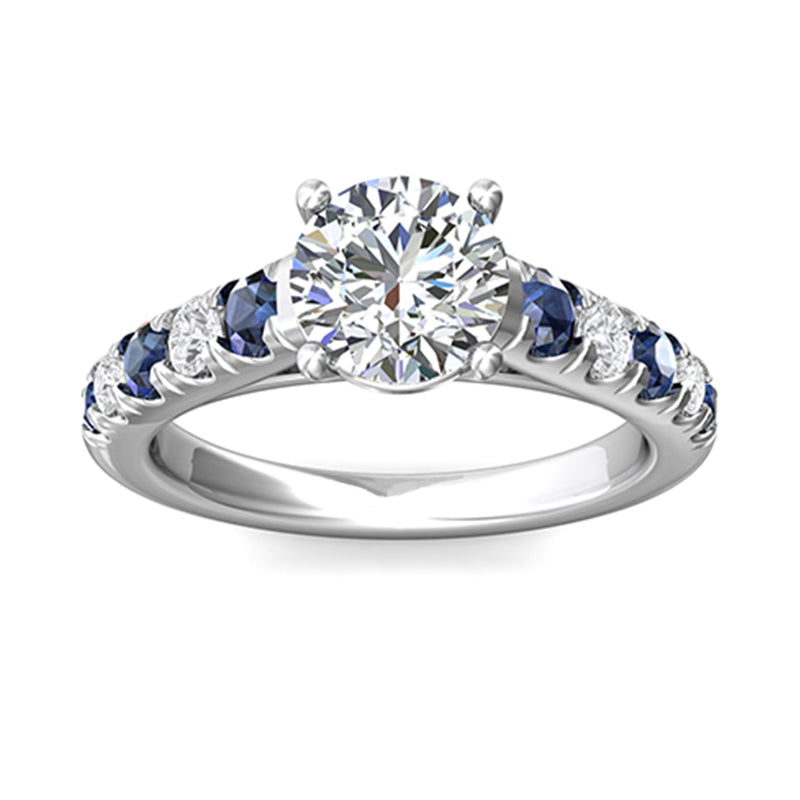 Round Moissanite With Sapphire Pave Engagement Ring