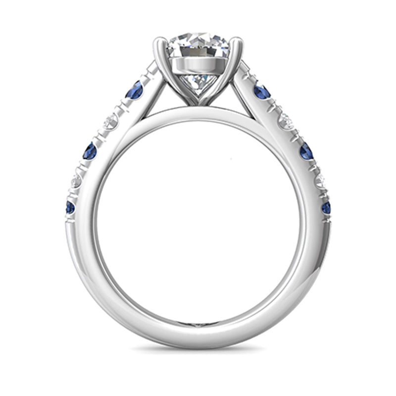 Round Moissanite With Sapphire Pave Engagement Ring