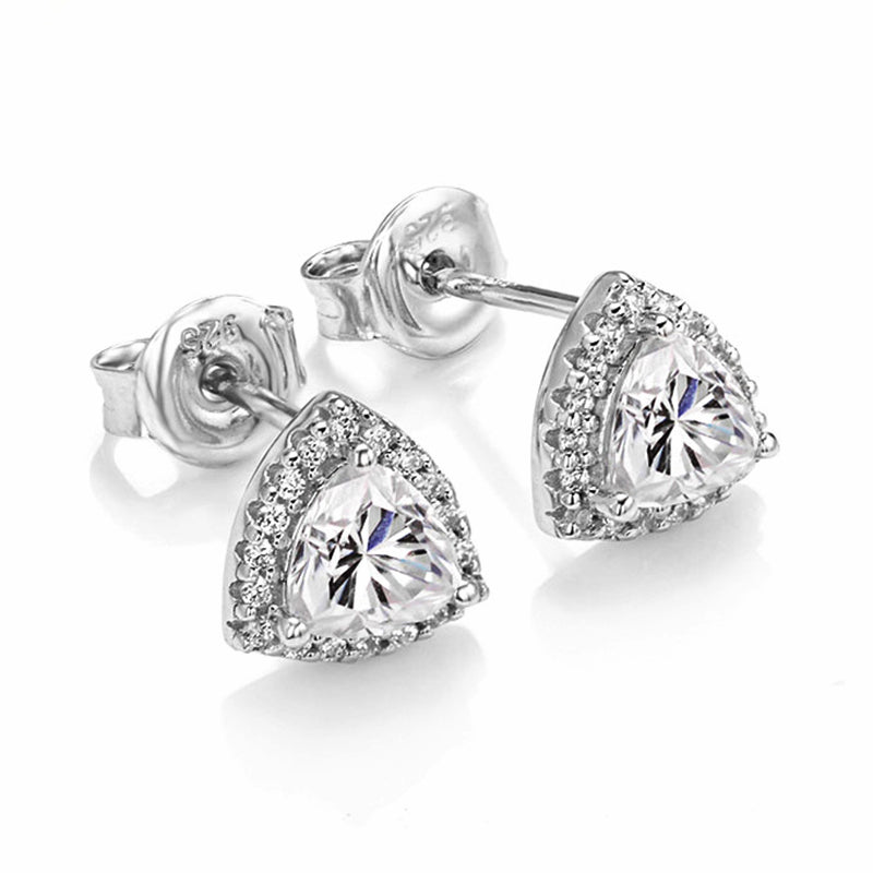 Halo Trillion Cut Moissanite Stud Earrings In Sterling Silver