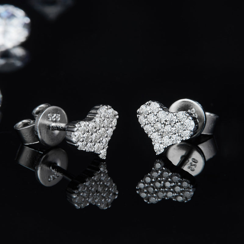 Heart-Shaped Cluster Moissanite Sterling Silver Stud Earrings