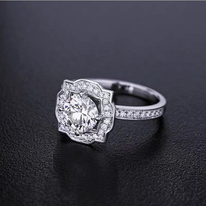 Halo Round Cut Moissanite Pave Engagement Ring