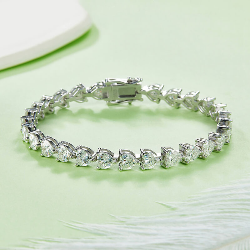 Heart Cut Moissanite Tennis Sterling Silver Bracelet