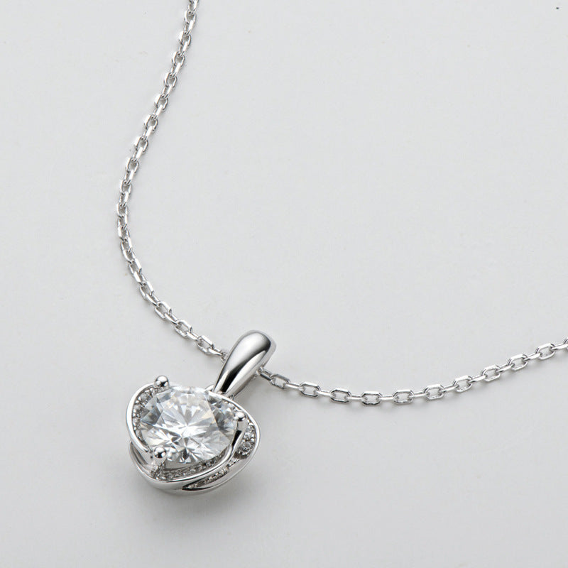 Heart Moissanite Side Stone Sterling Silver Necklace Pendant