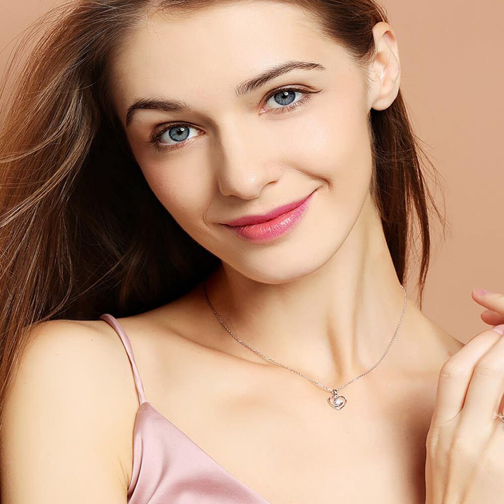 Round Moissanite Heart-Shaped Sterling Silver Necklace