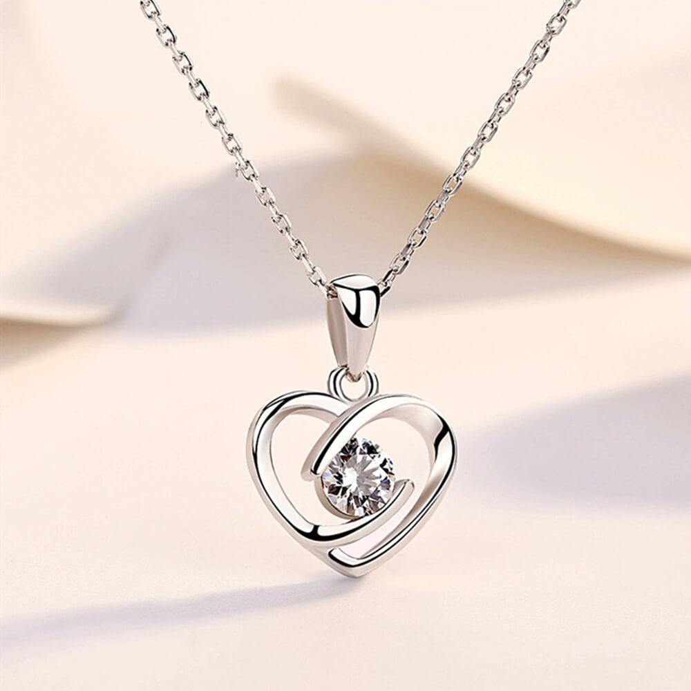 Round Moissanite Heart-Shaped Sterling Silver Necklace