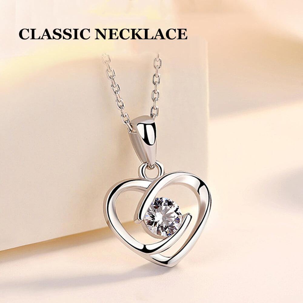 Round Moissanite Heart-Shaped Sterling Silver Necklace