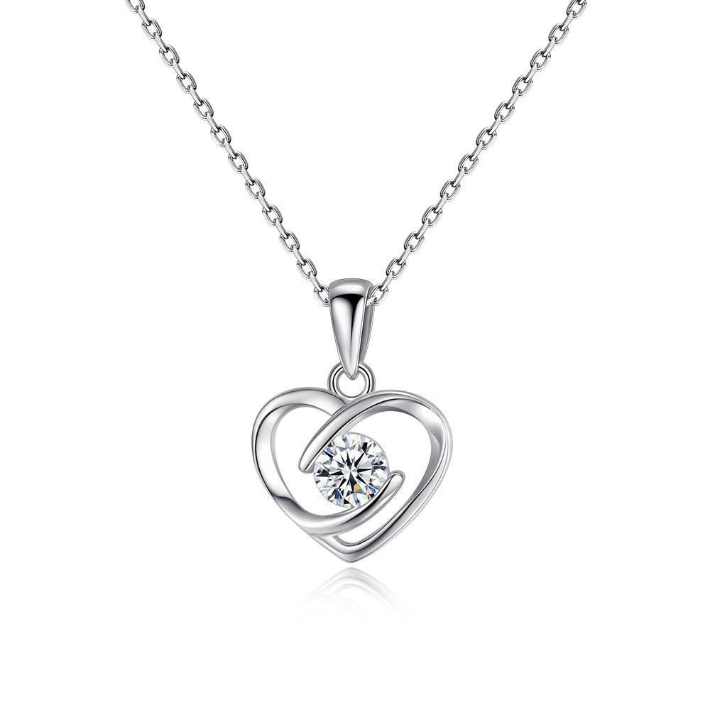 Round Moissanite Heart-Shaped Sterling Silver Necklace