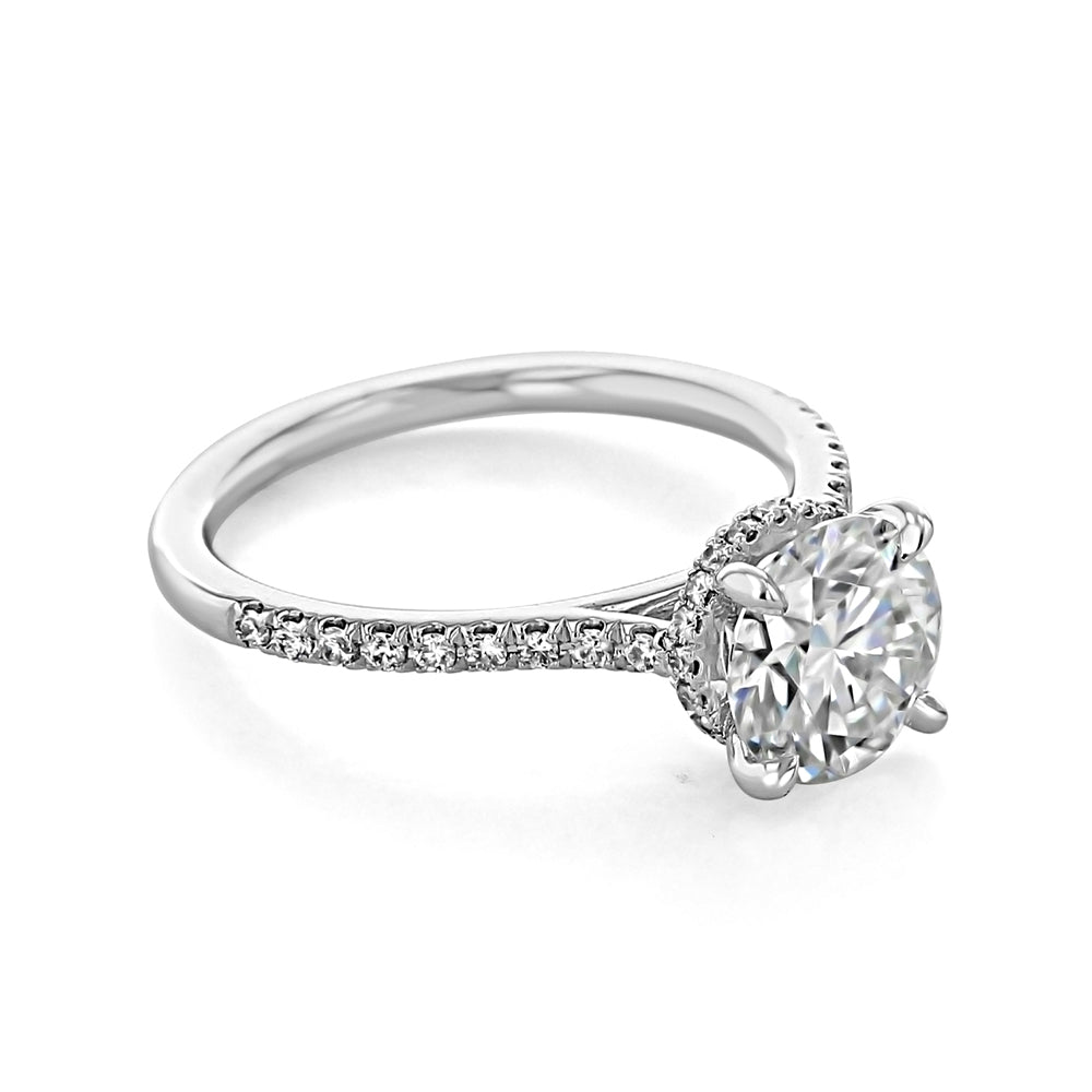Hidden Halo Moissanite Pave Sterling Silver Engagement Ring