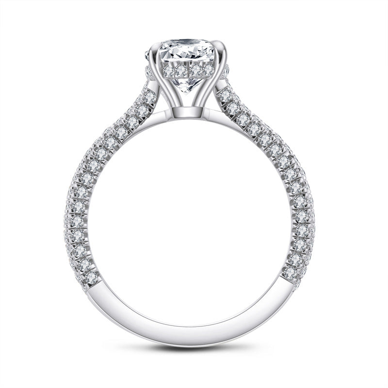 Hidden Halo Oval Moissanite Triple Row Pave Engagement Ring