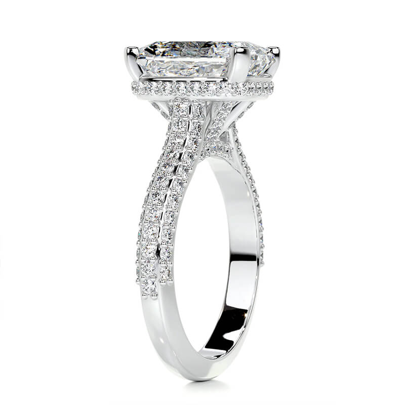 Hidden Halo Radiant Moissanite Triple Row Pave Engagement Ring