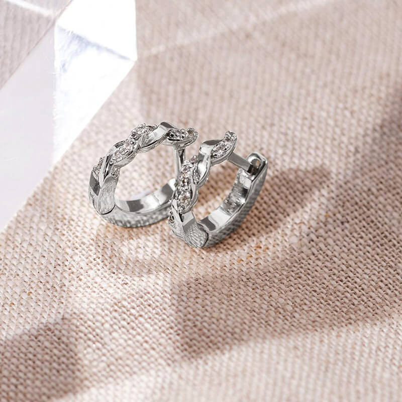 Huggie Hoop Moissanite Pave Earrings In Sterling Silver