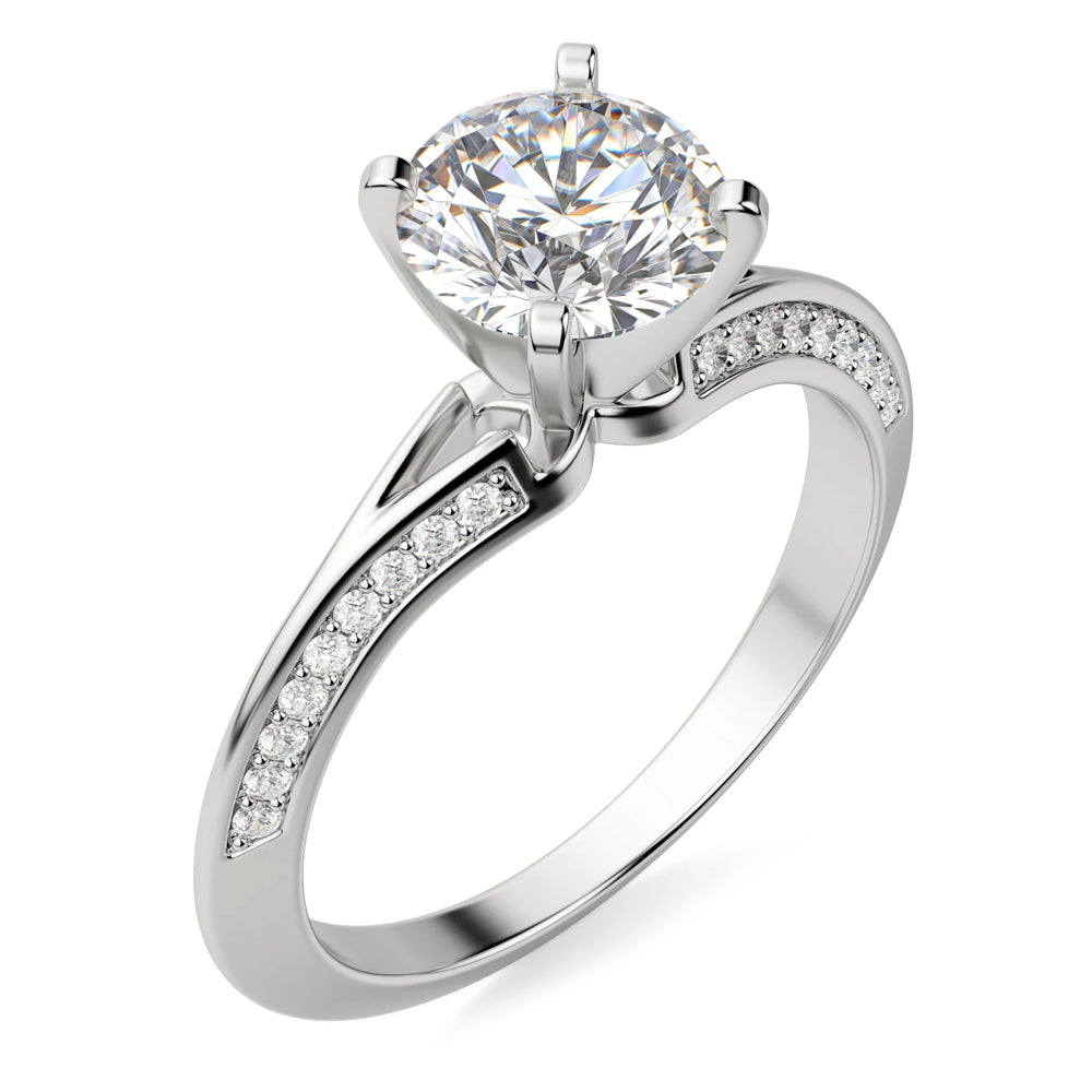 Knife Edge Round Moissanite Pave Engagement Ring