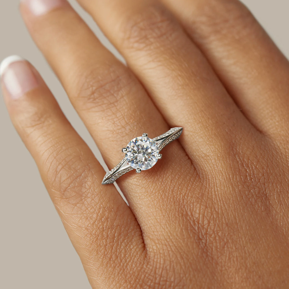 Knife Edge Round Moissanite Pave Engagement Ring