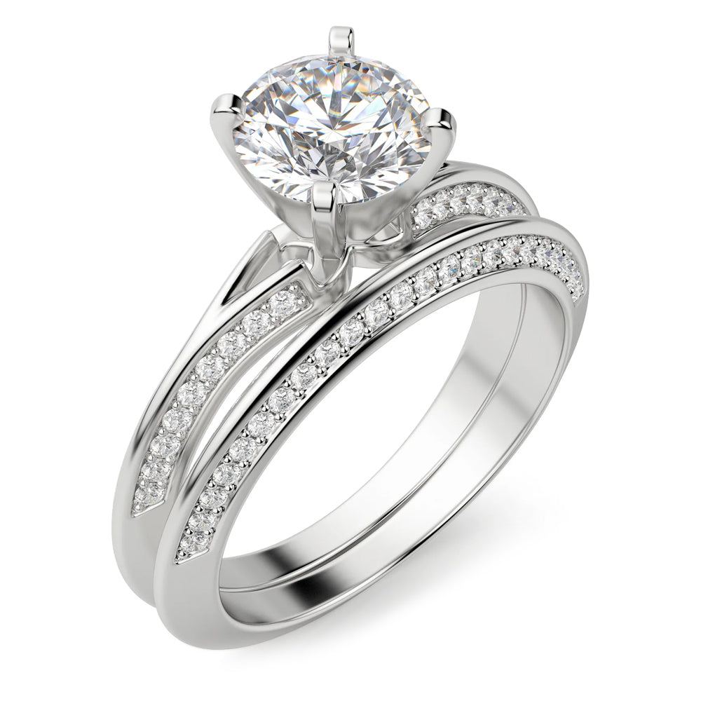 Knife Edge Round Moissanite Pave Engagement Ring